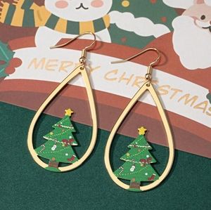Gold-tone Christmas Tree Teardrop Earrings
